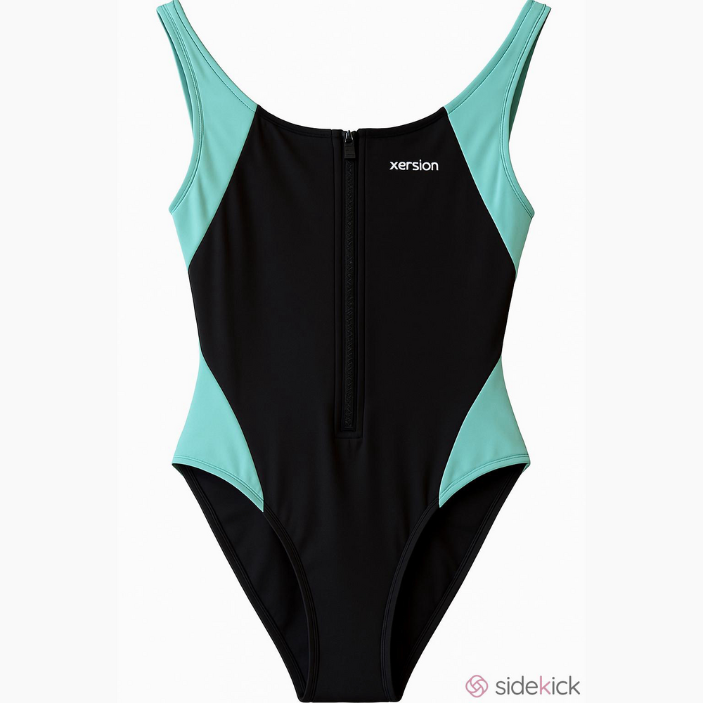 NWT Black and Aqua zip front one piece swim suit by Xersion  XXL